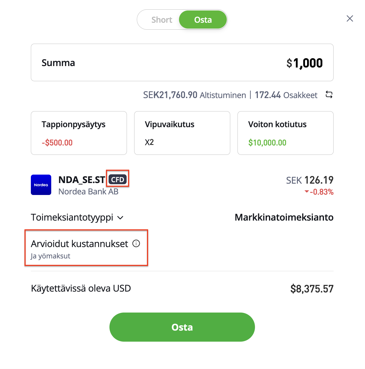 Nordean osakkeen ostaminen CDF:nä