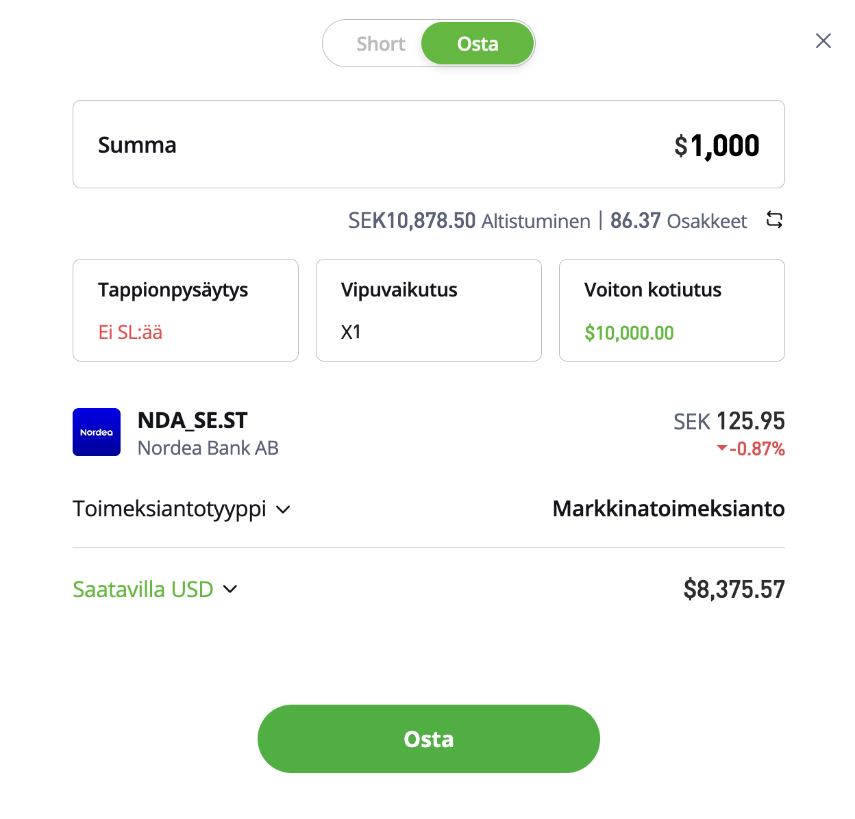 Nordea osakkeen ostaminen eTorossa